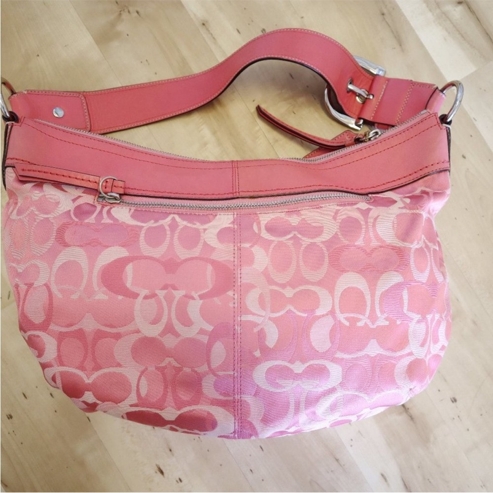 Y2K rare pink Coach large canvas leather hobo Bag with Signature Monogram - Picture 16 of 16